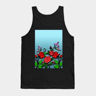 Red Roses and Butterflies - Floral Art Design 3D Effect Tank Top